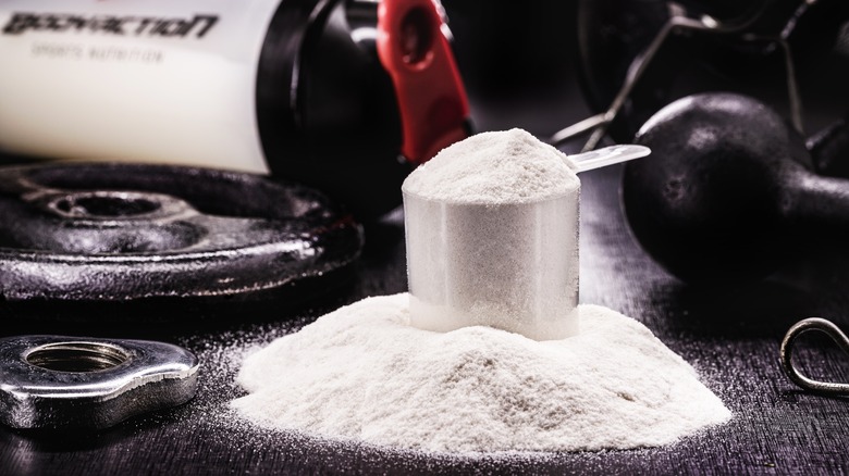 Protein powder in a gym