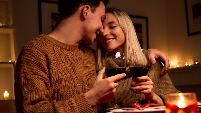 Romantic couple having dinner together