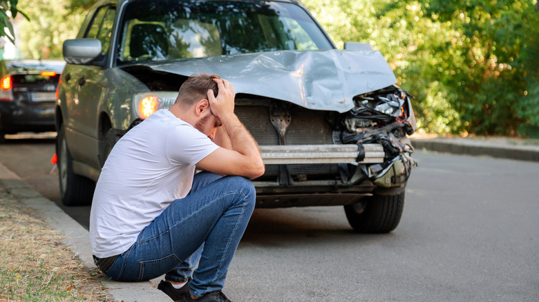 man in shock after car accident