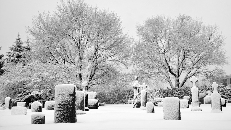 cemetery covered in snow