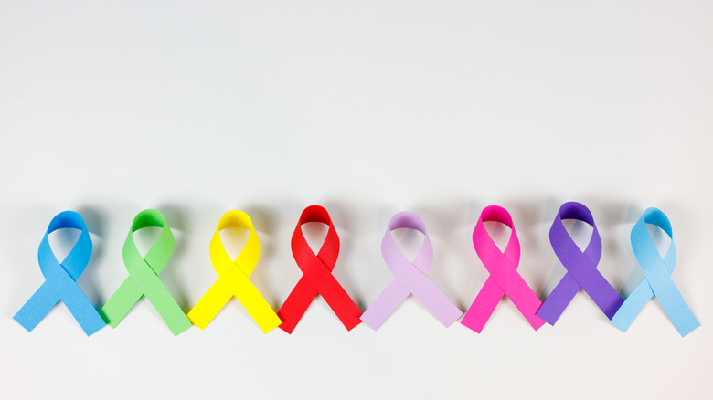 Cancer awareness ribbons on white background