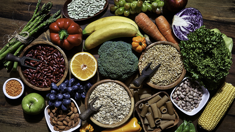 Top view of fiber-rich foods