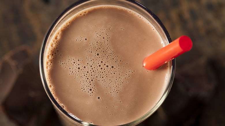 Overhead shot of chocolate milk