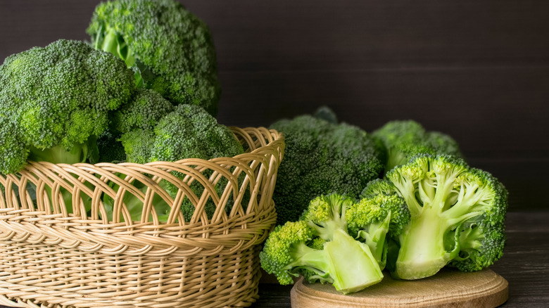 clusters of broccoli in basket