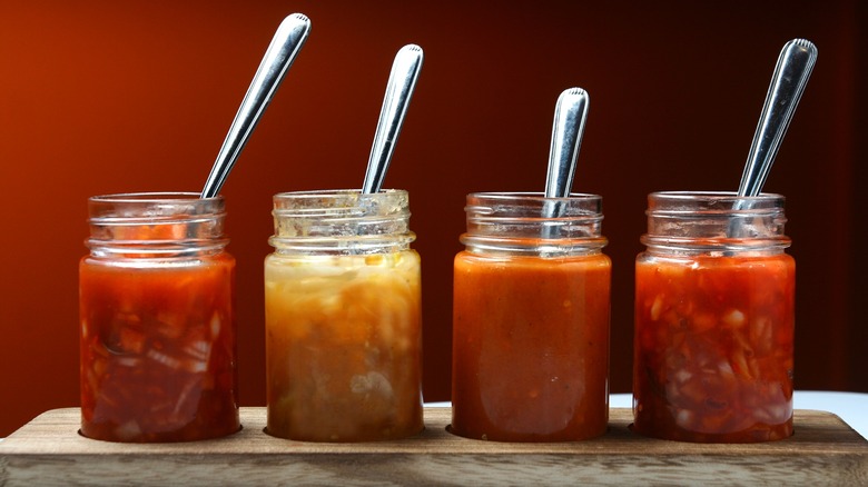 Jars of hot sauce