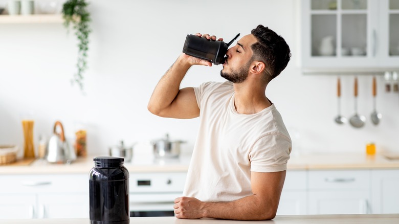 Man drinking a protein shake