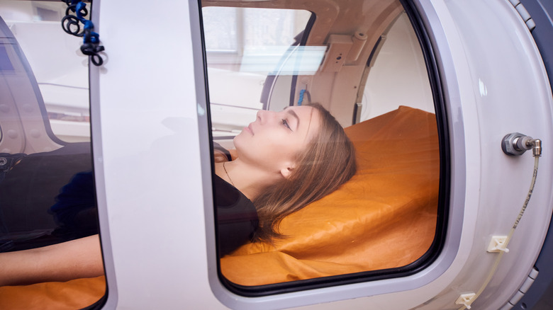 Woman in a hyperbaric chamber