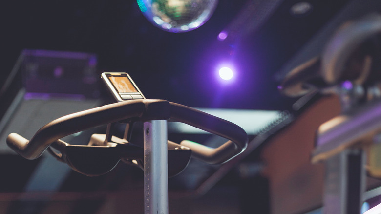 indoor cycling room, disco ball