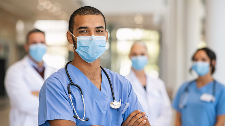 Healthcare workers wearing face masks