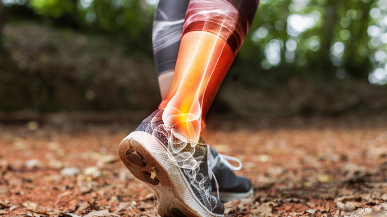 close-up of an ankle with bone structure overlay