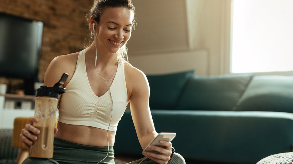 woman with protein shake