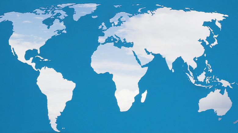 world map on blue background