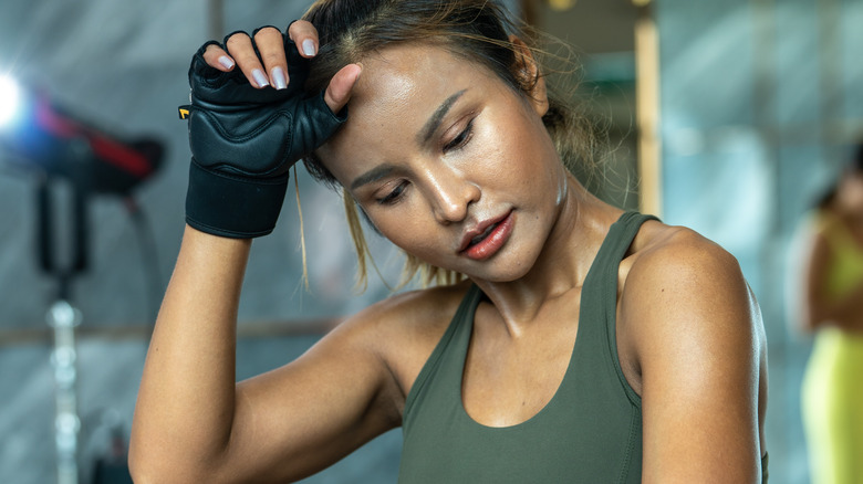 Woman hyperventilating during exercise