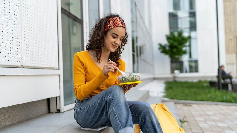 Woman eating a salad