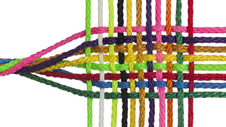 different colored strings meshed together