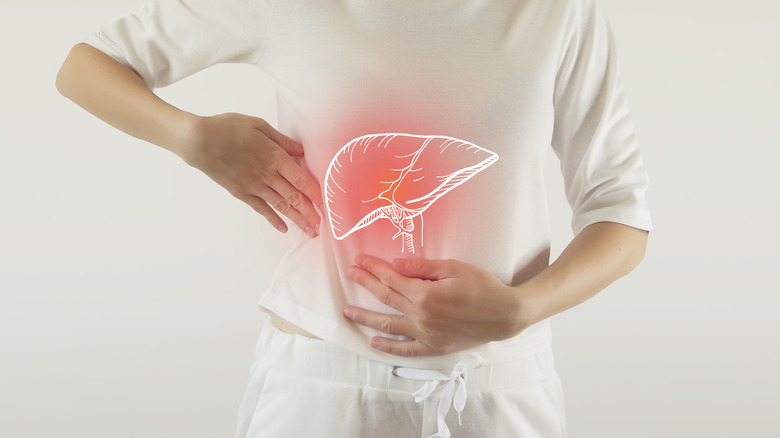  Painful liver of woman highlighted