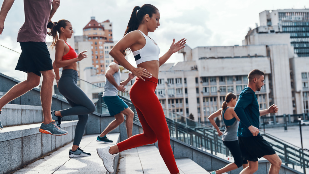 people doing stair workout running