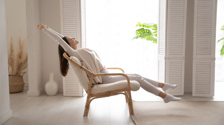 seated woman stretching