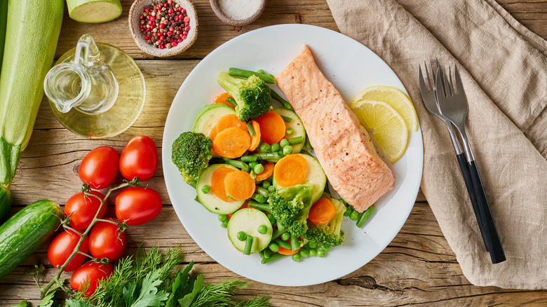 steamed salmon and vegetables