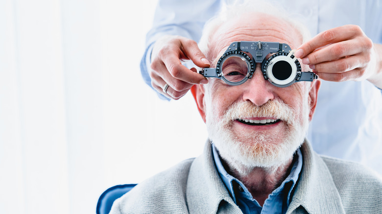 man getting eye test