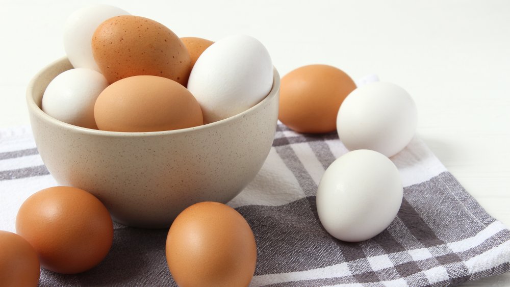 chicken eggs on the table. Farm products, natural eggs. Egg diet