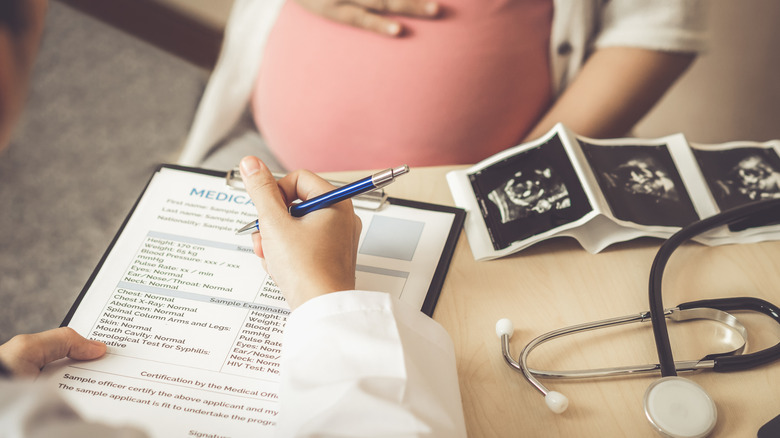 woman at prenatal doctor visit 
