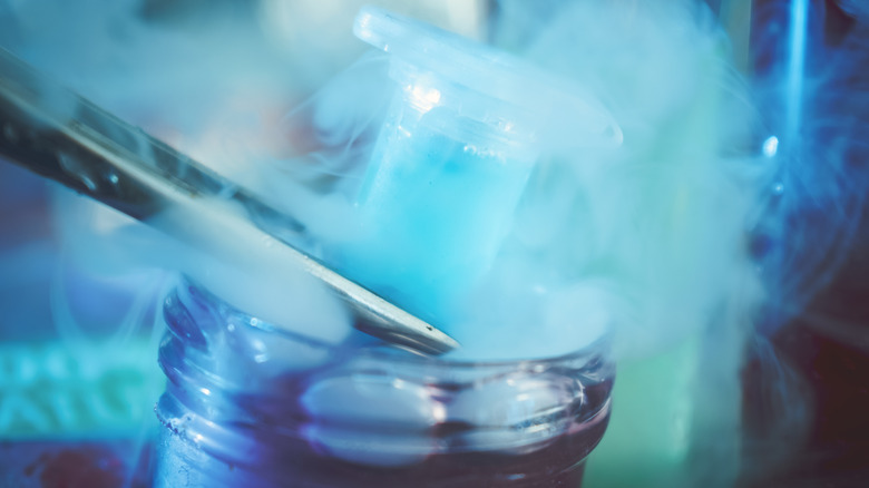 close up of eggs being frozen in tube