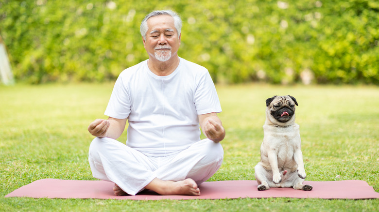 older man doing yoga