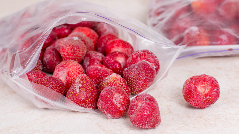 frozen strawberries in a bag