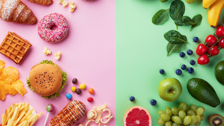 healthy versus unhealthy food concept