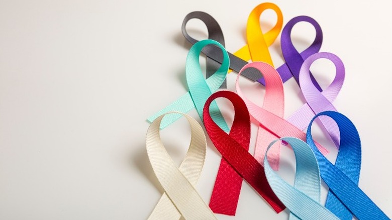 Multicolored ribbons world cancer day 