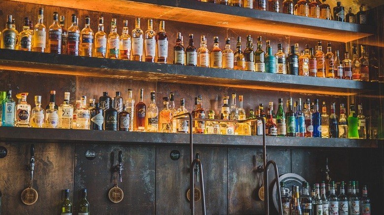 Alcohol bottles in a bar