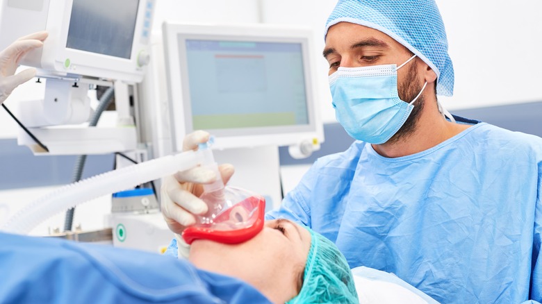 Patient receiving anesthesia before surgery