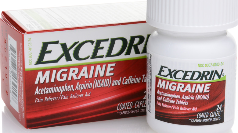Excedrin migraine medication with white background