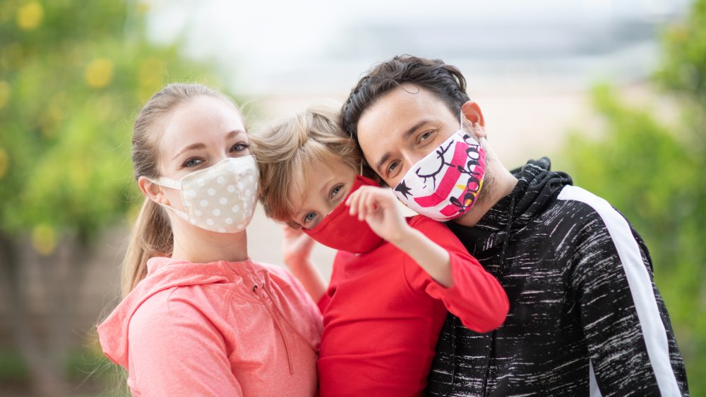 Family wearing face masks