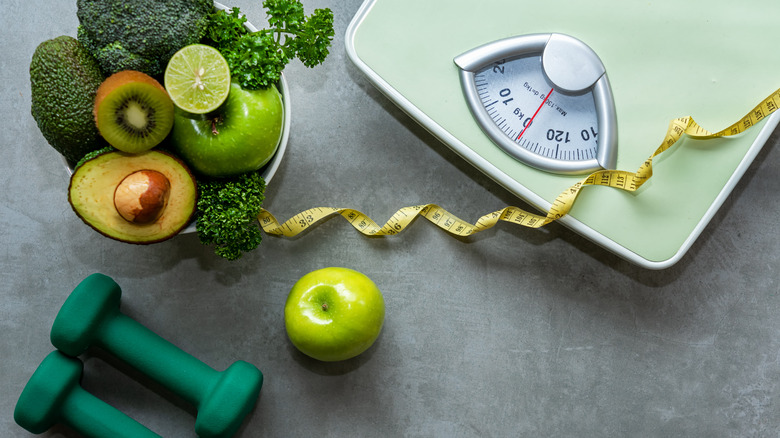 weight scale with healthy food