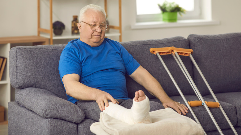 Old man with a cast