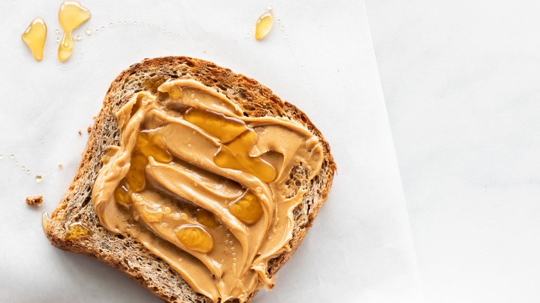 peanut butter and honey on bread