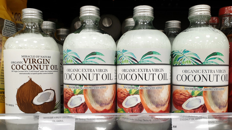 Virgin coconut oil on store shelf
