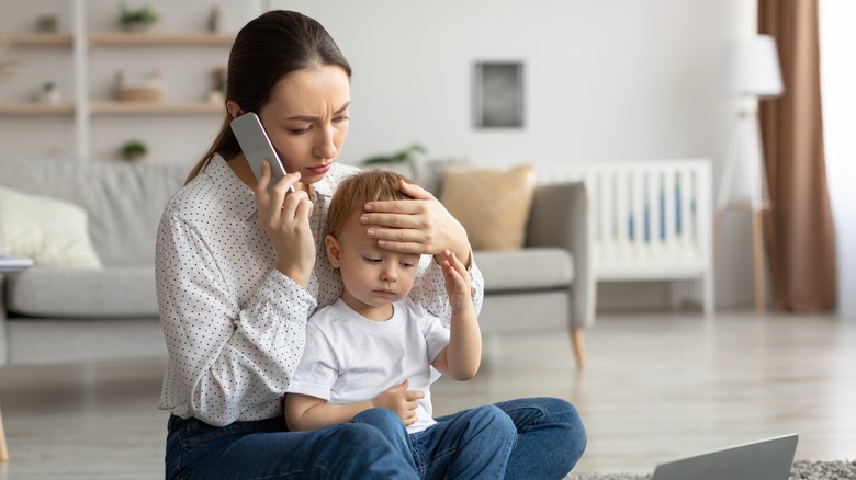 mother and child with fever