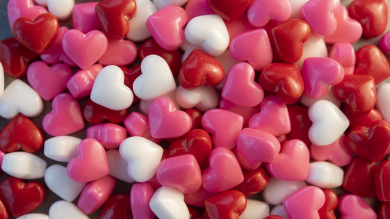 Red, white, and pink candy hearts