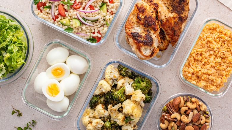 Top view of high-protein meal prep