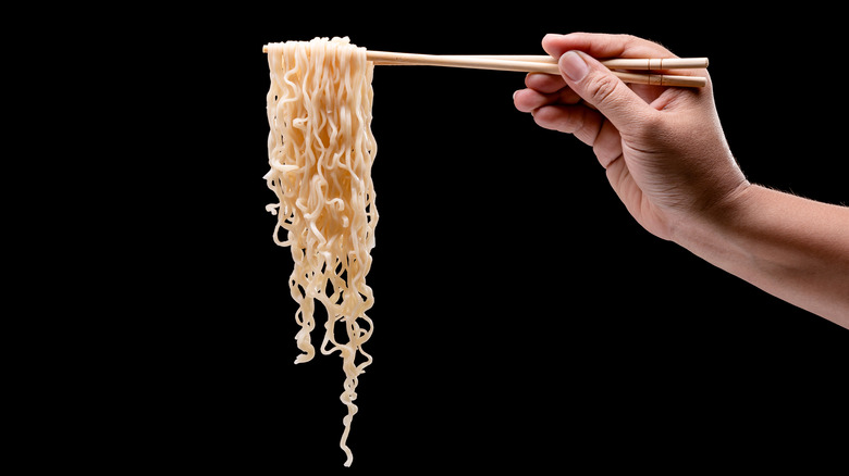 ramen noodles on chopsticks
