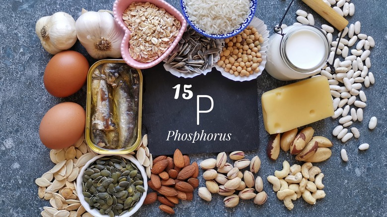 "15 P Phosphorus" surrounded by foods