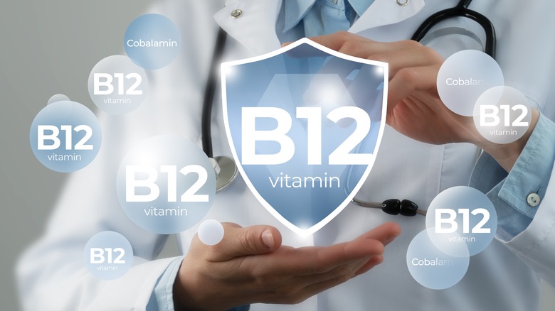 Doctor with virtual Vitamin B12 sign