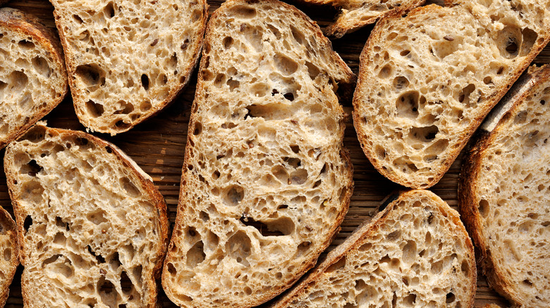 slices of sourdough bread on wooden board