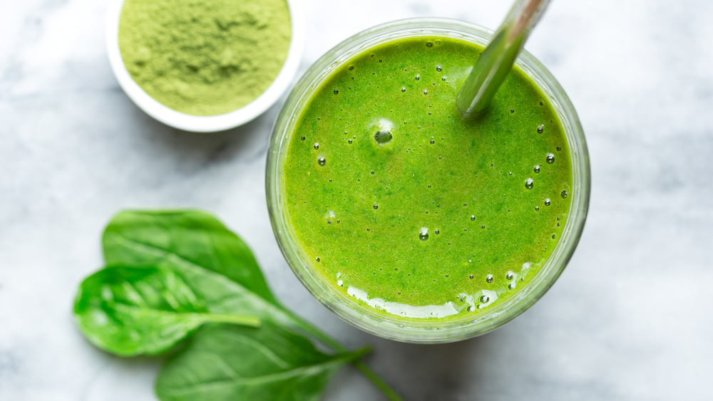 top view of a spinach smoothie 