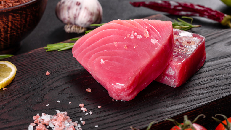 Tuna steaks on a cutting board