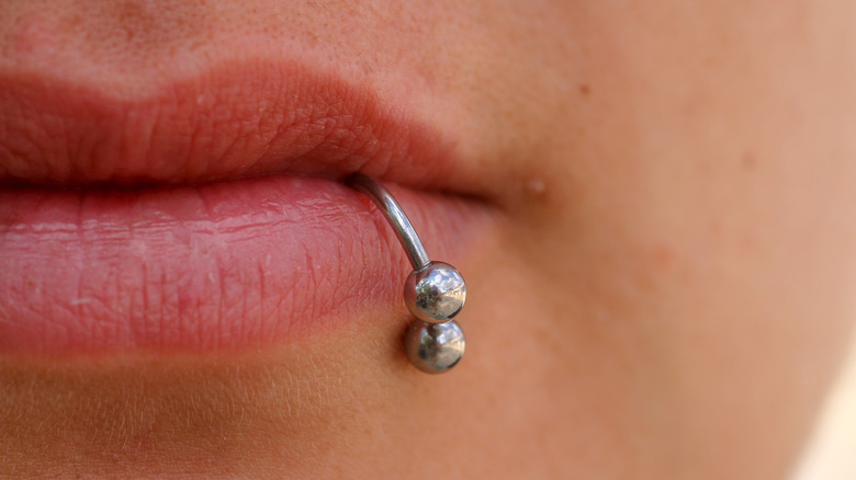 close up of lip ring 