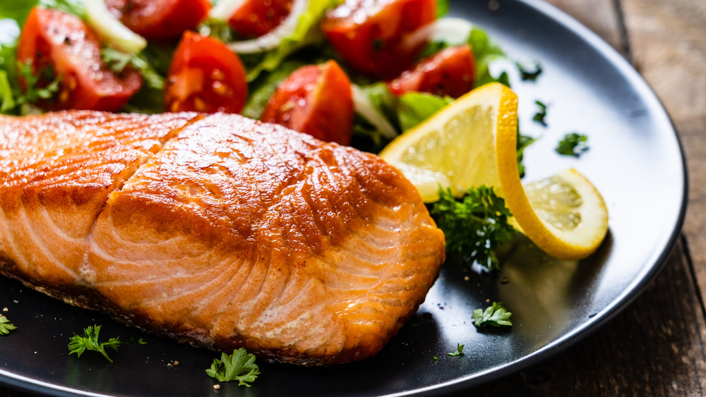 fried salmon steak